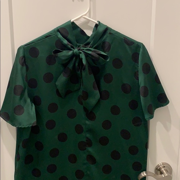 ZARA Dark green with black polka dots blouse - Picture 2 of 3